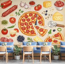 Load image into Gallery viewer, Pizza Wallpaper Mural | Vintage Pizzeria Wall Decor | Italian Restaurant Wallpaper | Pizza Kitchen Peel and Stick Wallpaper 419DE