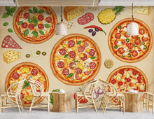 Load image into Gallery viewer, Pizza Wallpaper Mural | Vintage Pizzeria Wall Decor | Italian Restaurant Wallpaper | Pizza Kitchen Peel and Stick Wallpaper 420DE