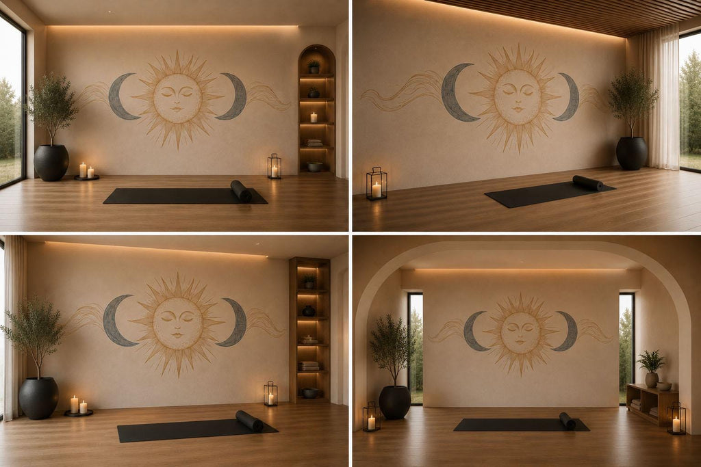 Celestial Sun Moon Wall Decal Boho Yoga Studio Wall Art Minimalist Spiritual Vinyl Sticker Meditation Wellness Room Decor
