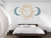 Load image into Gallery viewer, Celestial Sun Moon Wall Decal Boho Yoga Studio Wall Art Minimalist Spiritual Vinyl Sticker Meditation Wellness Room Decor