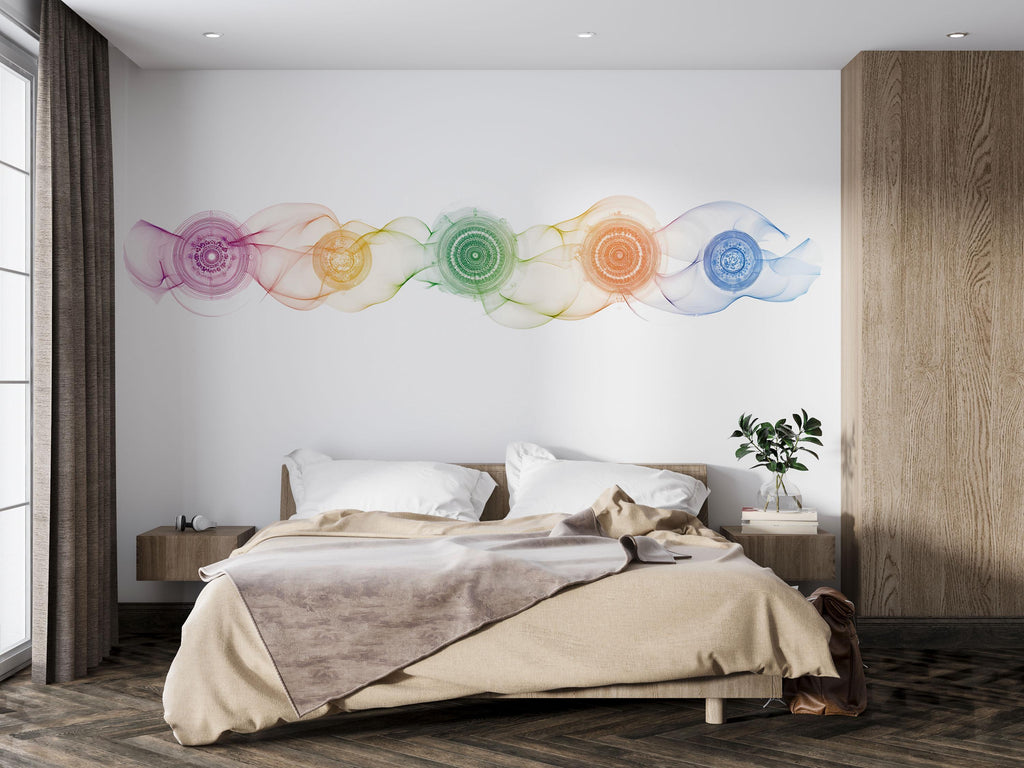 Chakra Energy Wall Decal Yoga Studio Wall Art Spiritual Meditation Vinyl Sticker Colorful Wellness Room Decor Boho Zen Mural
