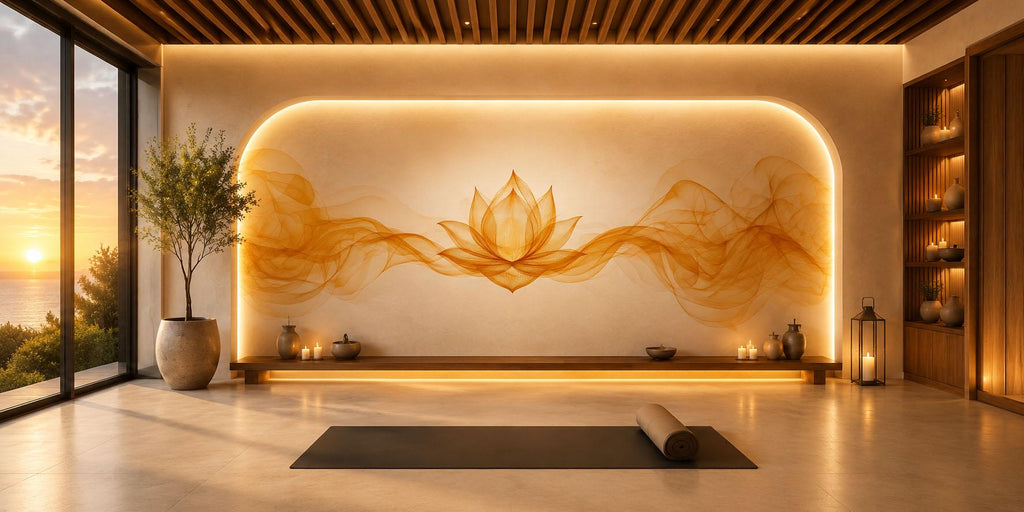 Golden Lotus Wall Decal Yoga Studio Wall Art Zen Meditation Vinyl Sticker Wellness Room Decor Spiritual Boho Lotus Mural
