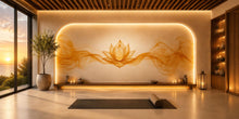 Load image into Gallery viewer, Golden Lotus Wall Decal Yoga Studio Wall Art Zen Meditation Vinyl Sticker Wellness Room Decor Spiritual Boho Lotus Mural