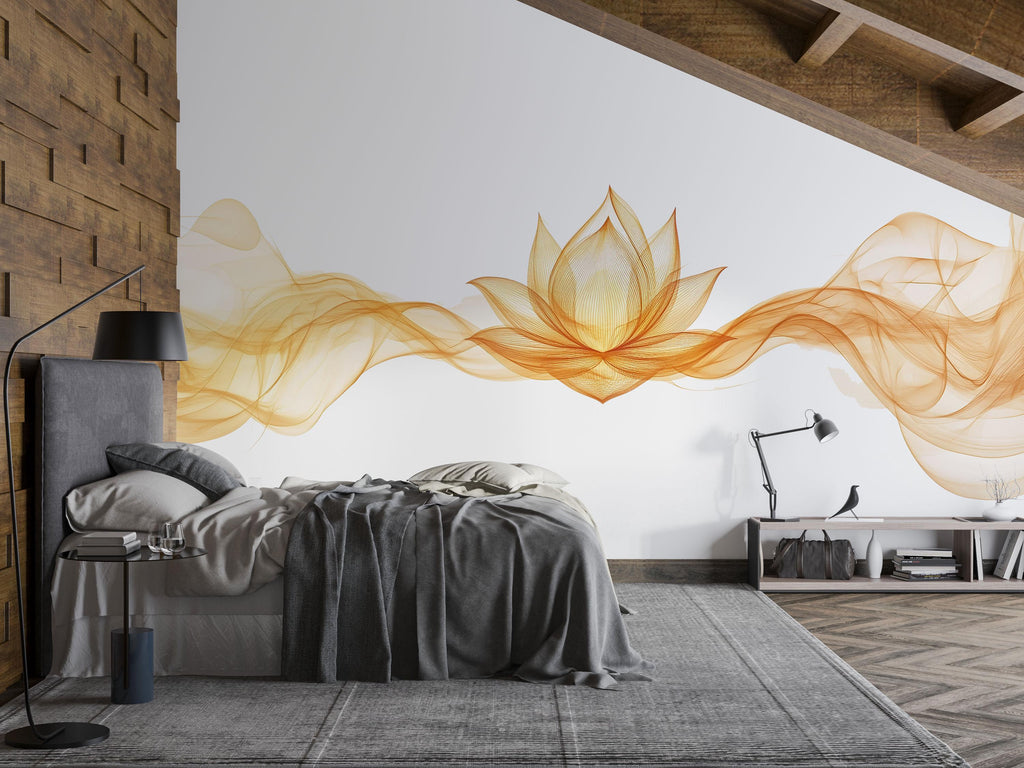 Golden Lotus Wall Decal Yoga Studio Wall Art Zen Meditation Vinyl Sticker Wellness Room Decor Spiritual Boho Lotus Mural