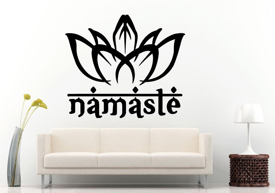 Namaste Lotus Flower Yoga Room Studio Wall Decal Vinyl Sticker Mural Room Decor L894