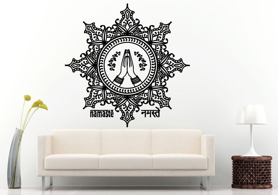 Namaste Flower Mandala Yoga Room Studio Wall Decal Vinyl Sticker Mural Room Decor L895