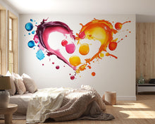 Load image into Gallery viewer, Colorful Heart Wall Decal, Rainbow Paint Splash Mural, Romantic Bedroom Wall Art, Love Wall Sticker, Valentine Room Decor, 570mv