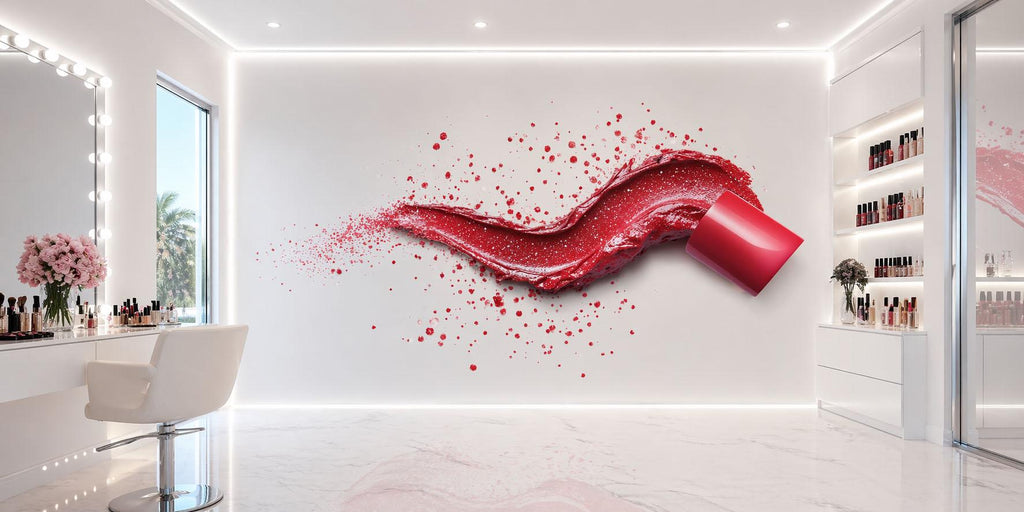 Red Lipstick Wall Decal, Makeup Brush Stroke Wall Sticker, Beauty Room Wall Art, Glam Bedroom Decor, Salon Wall Mural, 575mv