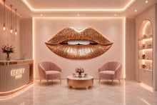 Load image into Gallery viewer, Gold Glitter Lips Wall Decal, Sparkle Makeup Wall Sticker, Glam Bedroom Wall Art, Beauty Room Decor, Salon Vanity Mural, 577mv