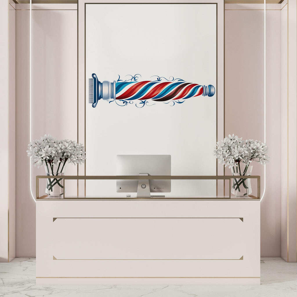 Barber Pole Wall Mural, Barbershop Wallpaper, Red Blue Hair Salon Wall Decor, Grooming Studio Decal, Men’s Salon Art, 588mv