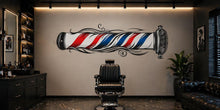 Load image into Gallery viewer, Barber Pole Wall Mural, Vintage Barbershop Wallpaper, Red Blue Salon Wall Decor, Men’s Grooming Studio Decal, 589mv
