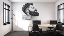 Load image into Gallery viewer, Bearded Man Wall Mural, Barber Shop Wallpaper, Male Portrait Wall Decal, Men’s Grooming Salon Office Decor, 596mv