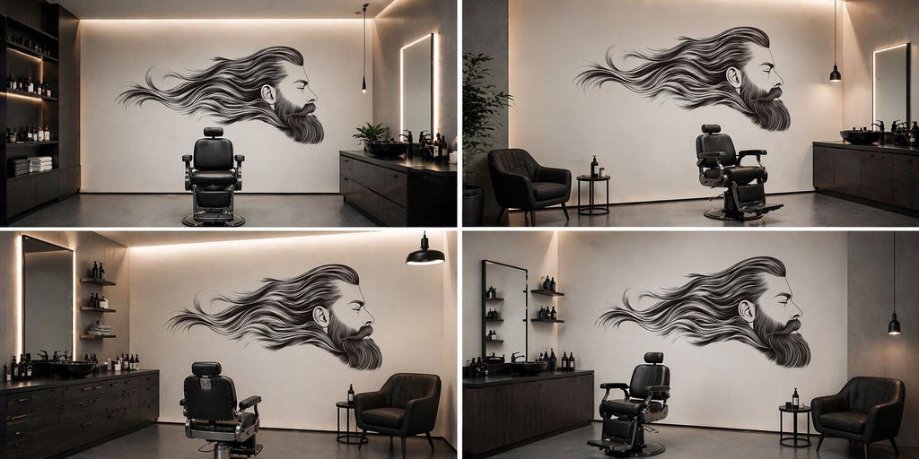 Bearded Man Wall Mural, Long Hair Barber Shop Wallpaper, Men’s Grooming Salon Decor, Hair Studio Wall Decal, 597mv