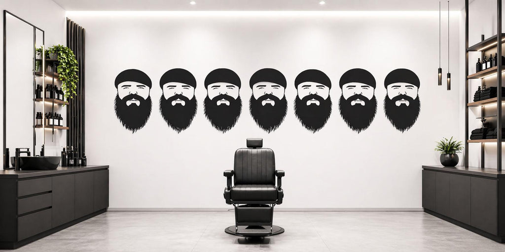 Bearded Man Wall Mural, Barber Shop Wallpaper, Beard Face Wall Decal, Men’s Grooming Salon Office Decor, 598mv
