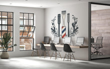 Load image into Gallery viewer, Barber Tools Wall Mural, Barber Shop Wallpaper, Clipper Comb Barber Pole Wall Decor, Men’s Grooming Salon Decal, 601mv