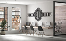 Load image into Gallery viewer, Barber Emblem Wall Mural, Vintage Barbershop Wallpaper, Black Ornate Salon Wall Decal, Men’s Grooming Office Decor, 602mv