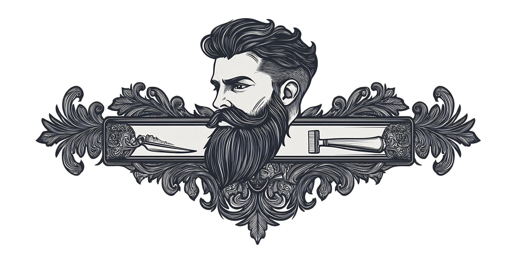 Barber Crest Wall Mural, Bearded Man Barbershop Wallpaper, Vintage Grooming Salon Wall Decal, Men’s Office Decor, 603mv