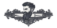 Load image into Gallery viewer, Barber Crest Wall Mural, Bearded Man Barbershop Wallpaper, Vintage Grooming Salon Wall Decal, Men’s Office Decor, 603mv