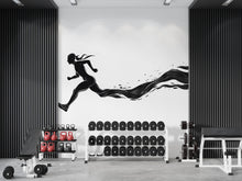 Load image into Gallery viewer, Female Runner Wall Mural, Gym Wallpaper, Black Running Silhouette Wall Decal, Fitness Studio Workout Room Decor, 610mv