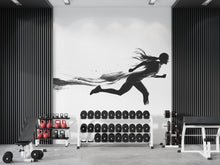 Load image into Gallery viewer, Female Runner Wall Mural, Gym Wallpaper, Black Running Silhouette Wall Decal, Fitness Studio Workout Room Decor, 614mv