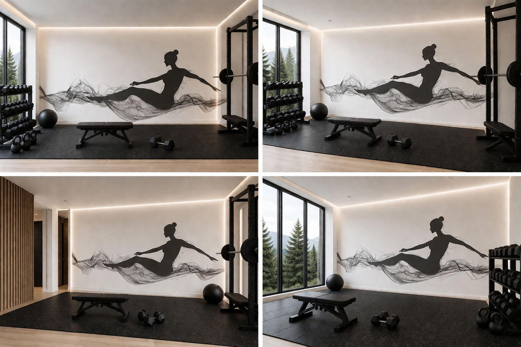 Yoga Dancer Wall Mural, Gym Wallpaper, Black Ballet Silhouette Wall Decal, Fitness Studio Workout Room Decor, 616mv
