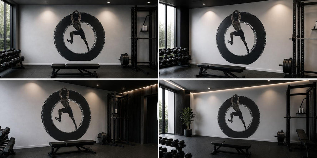 Tire Workout Wall Mural, Gym Wallpaper, Athlete Fitness Wall Decal, Home Gym Decor, Strength Training Room Art, 619mv