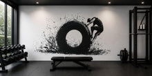 Load image into Gallery viewer, Tire Flip Wall Mural, Gym Wallpaper, Athlete Fitness Wall Decal, Home Gym Decor, Bootcamp Workout Room Art, 620mv