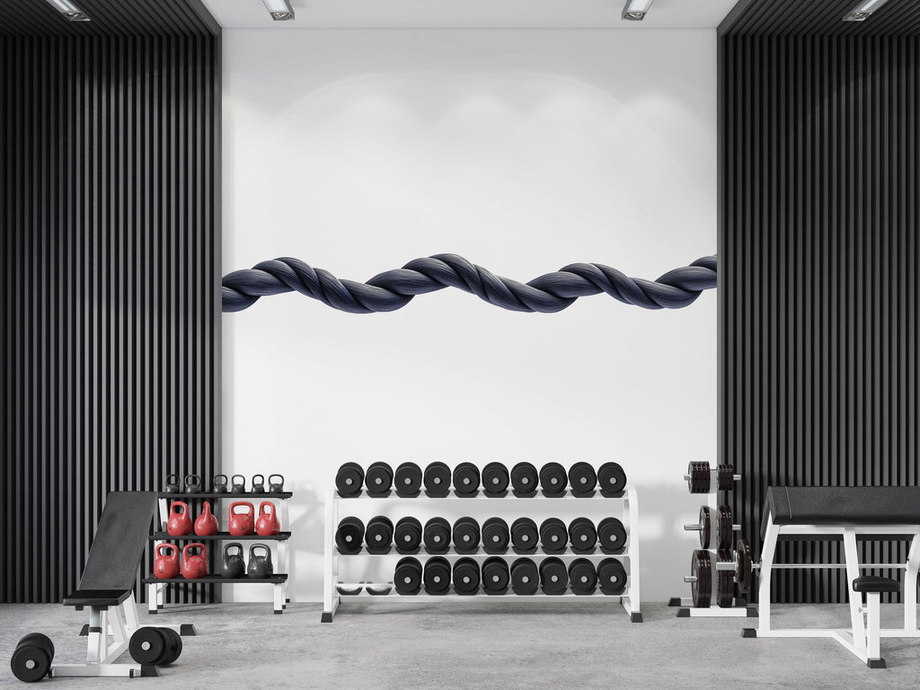 Battle Rope Wall Mural, Gym Wallpaper, Fitness Studio Wall Decal, Home Gym Decor, Strength Training Room Art, 623mv