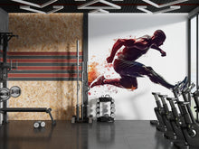 Load image into Gallery viewer, Jumping Athlete Wall Mural, Gym Wallpaper, Orange Fitness Wall Decal, Home Gym Decor, Workout Room Art, 628mv