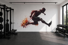Load image into Gallery viewer, Jumping Athlete Wall Mural, Gym Wallpaper, Orange Fitness Wall Decal, Home Gym Decor, Workout Room Art, 628mv