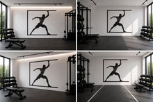 Load image into Gallery viewer, Framed Athlete Wall Mural, Gym Wallpaper, Black Fitness Silhouette Wall Decal, Home Gym Decor, Workout Room Art, 629mv
