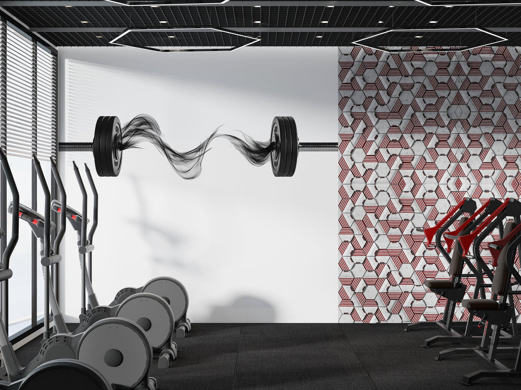 Smoke Barbell Wall Mural, Gym Wallpaper, Weightlifting Wall Decal, Home Gym Decor, Fitness Studio Workout Art, 632mv