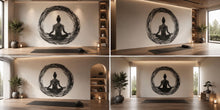 Load image into Gallery viewer, Zen Yoga Wall Mural, Meditation Circle Wallpaper, Black Mandala Wall Decal, Wellness Studio Decor, Spa Room Wall Art, 635mv