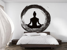 Load image into Gallery viewer, Zen Yoga Wall Mural, Meditation Circle Wallpaper, Black Mandala Wall Decal, Wellness Studio Decor, Spa Room Wall Art, 635mv