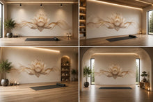 Load image into Gallery viewer, Lotus Flower Wall Mural, Beige Yoga Wallpaper, Zen Wellness Studio Decor, Spa Room Wall Decal, Meditation Art, 637mv