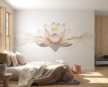 Load image into Gallery viewer, Lotus Flower Wall Mural, Beige Yoga Wallpaper, Zen Wellness Studio Decor, Spa Room Wall Decal, Meditation Art, 637mv