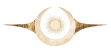 Load image into Gallery viewer, Gold Sun Moon Wall Mural, Celestial Yoga Studio Wallpaper, Boho Wellness Wall Decal, Spa Room Decor, Meditation Art, 644mv
