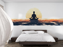 Load image into Gallery viewer, Sunrise Meditation Wall Mural, Yoga Studio Wallpaper, Zen Spa Wall Decal, Wellness Room Decor, Golden Sun Wall Art, 649mv
