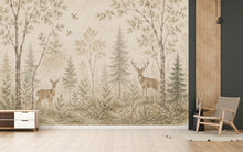 Load image into Gallery viewer, Vintage Woodland Nursery Wallpaper, Neutral Forest Animals Wall Art, Deer Baby Room Decor, Peel and Stick Wallpaper, Beige Nature Wall 838LU