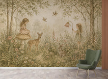 Load image into Gallery viewer, Fairy Woodland Nursery Wallpaper Mural, Vintage Storybook Wall Art, Neutral Floral Forest &amp; Deer, Girls Room Peel and Stick Wallpaper 839LU