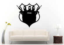 Load image into Gallery viewer, Protect And Serve Police Swat Team Shield Logo With Guns Wall Decal Vinyl Sticker Mural Room Decor L882
