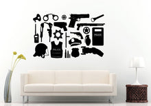 Load image into Gallery viewer, Police Inventory Stuff Equipment Set Guns Helmet Shield Handcuffs Badge Flashlight Hat Wall Decal Vinyl Sticker Mural Room Decor L883