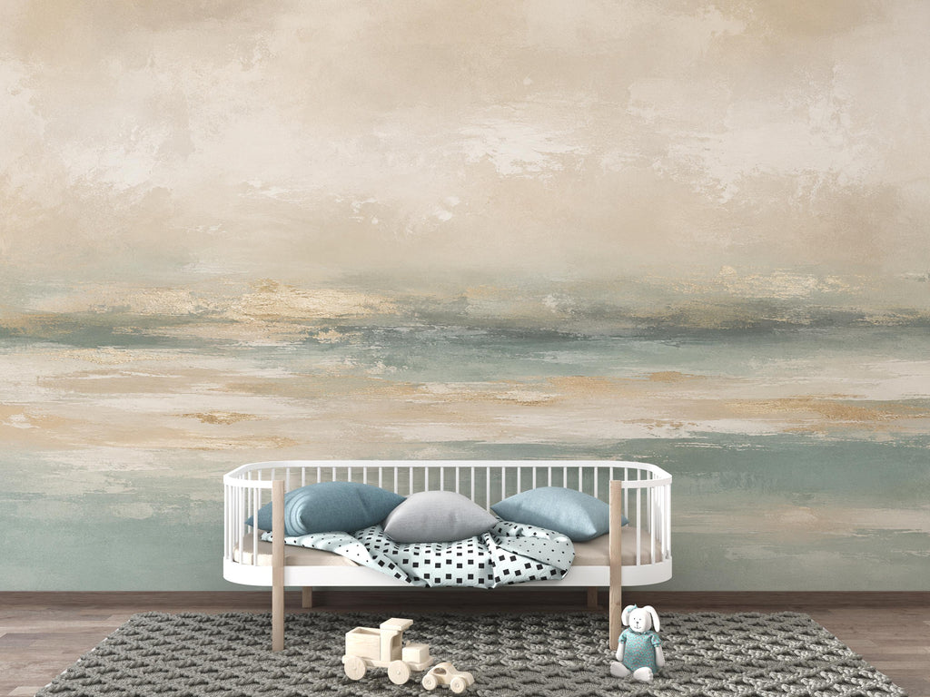 Abstract Coastal Wallpaper Mural | Modern Ocean Horizon Wall Mural | Neutral Textured Beach Wallpaper Decor | Peel and Stick 860LU