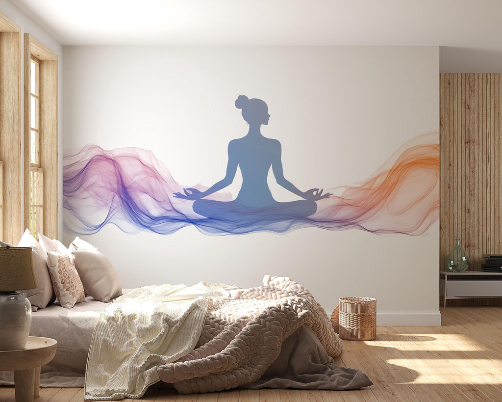 Meditation Woman Wall Decal Yoga Studio Wall Art Zen Wellness Mural Spiritual Wall Sticker Modern Spa Decor Meditation Room Vinyl