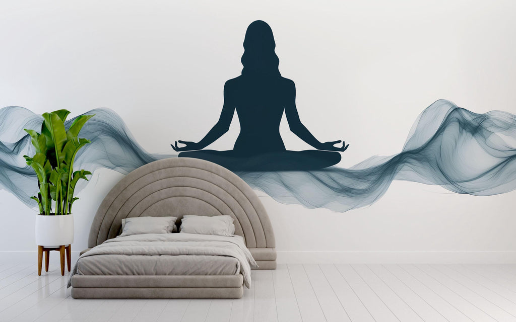 Meditation Woman Wall Decal Zen Yoga Studio Wall Art Wellness Spa Decor Minimalist Meditation Room Mural Peaceful Vinyl Sticker