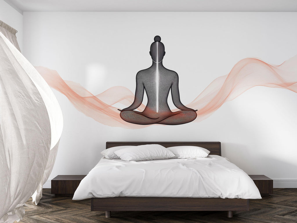 Meditation Chakra Wall Decal Yoga Studio Wall Art Zen Wellness Mural Spiritual Meditation Room Decor Modern Spa Vinyl Sticker
