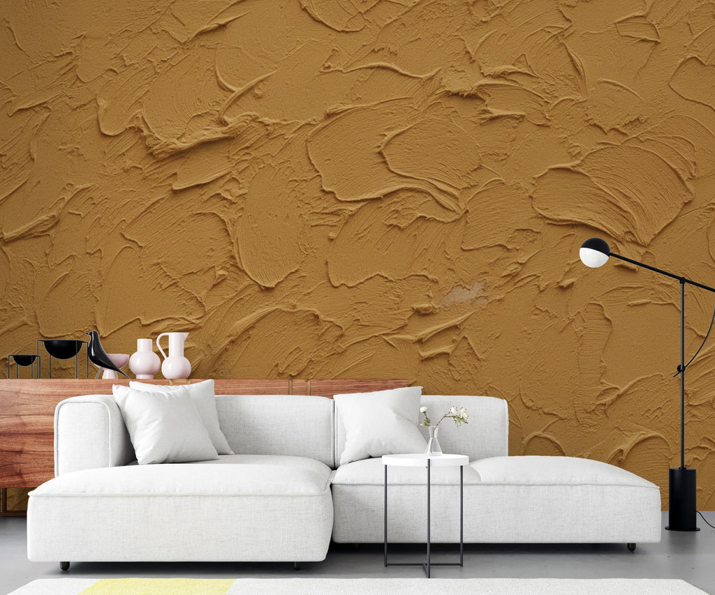 Ochre Plaster Texture Wallpaper | Warm Earth Tone Abstract Peel and Stick | Rustic Clay Wall Effect | Modern Textured Mural 424DE