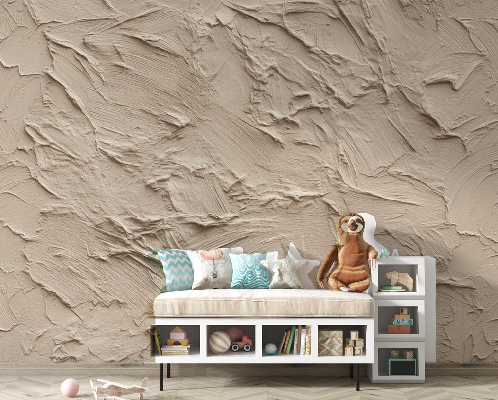 Linen Beige Plaster Texture Wallpaper | Warm Earth Tone Abstract Peel and Stick | Rustic Clay Wall Effect | Modern Textured Mural 425DE