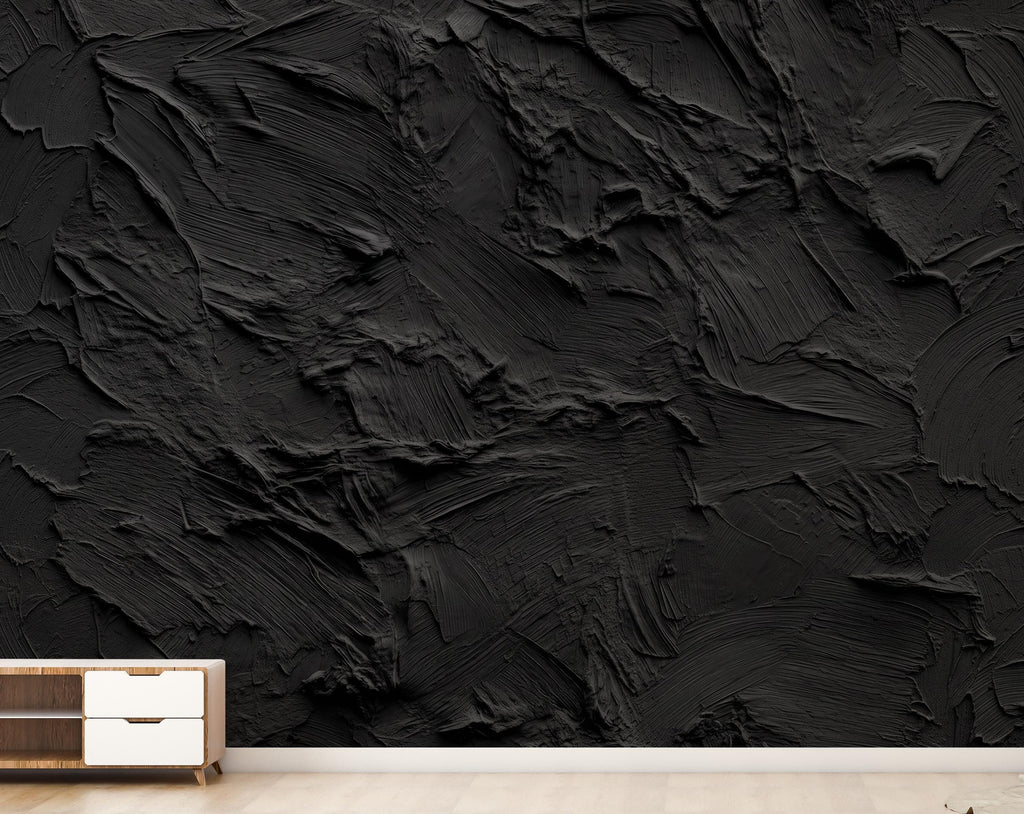 Black Textured Peel and Stick Wallpaper | Dark Charcoal Plaster Wall Mural | Modern Minimalist Wallpaper | 1145RS