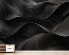 Load image into Gallery viewer, 3D Black Wave Wallpaper - Abstract Flowing Fabric - Luxury Sculptural Texture - Modern Minimalist Neutral Mural 1146RS